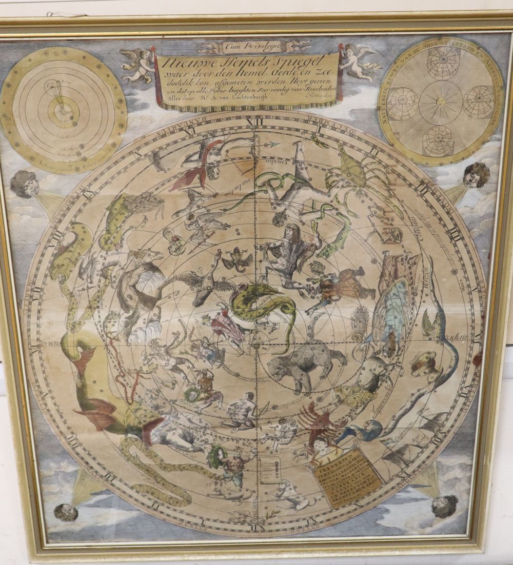 A. Van Luchtenburgh, coloured engraving, Celestial map after Danckerts, 59 x 52cm